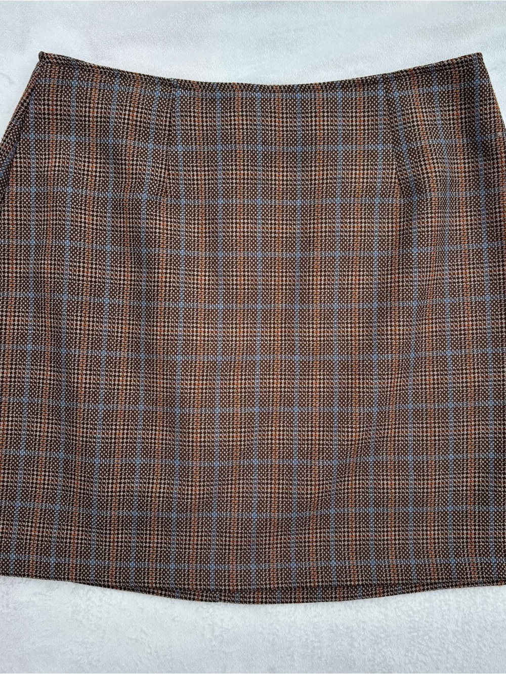 Vintage ORIGINAL 90s XOXO Brown with Blue Windowpane Plaid Mini Skirt